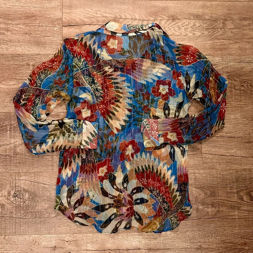 Farm Rio Floral Semi-Sheer Button Down Blouse XS - Picture 5 of 5